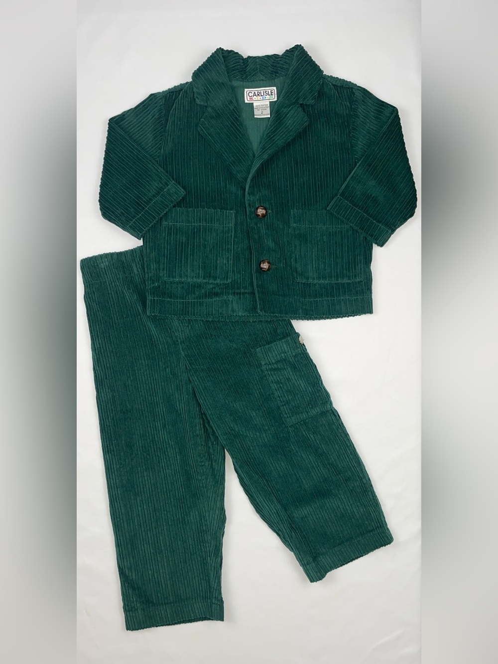 Carlisle Kids 1990s Forest Green Corduroy Vintage Suit Set - Size 2 & 4